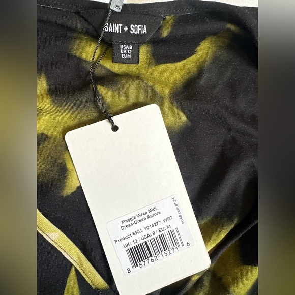 NEW Saint + Sofia Maggie Wrap Midi Dress - Green Aurora Size 8 US - Picture 2 of 4